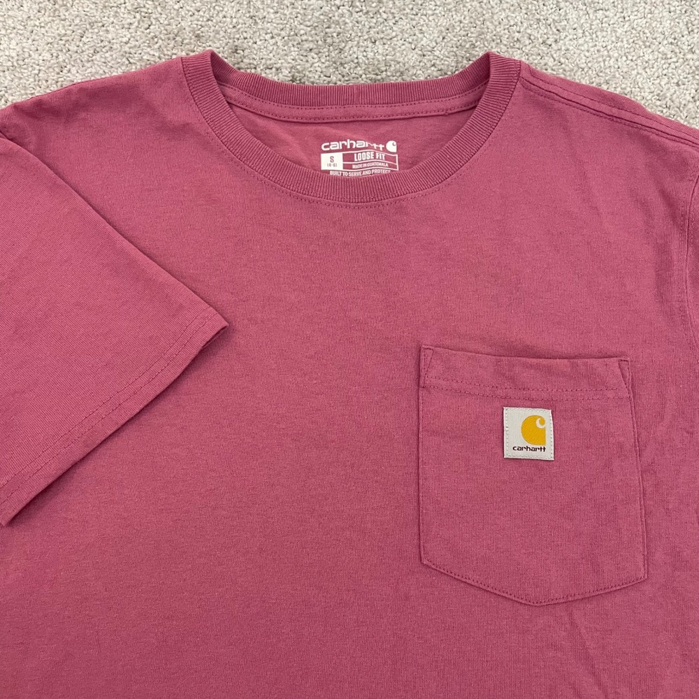 Carhartt T-Shirt Womens Small Loose Fit K87 Pink Short Sleeve Pocket Tee Basics